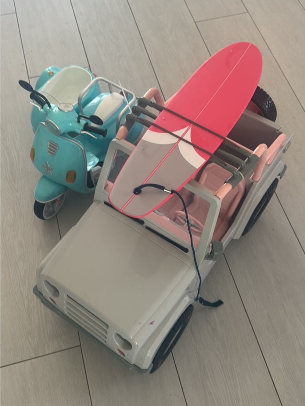 American Girl Pink Surfboard and Jeep & Teal Scooter Playset